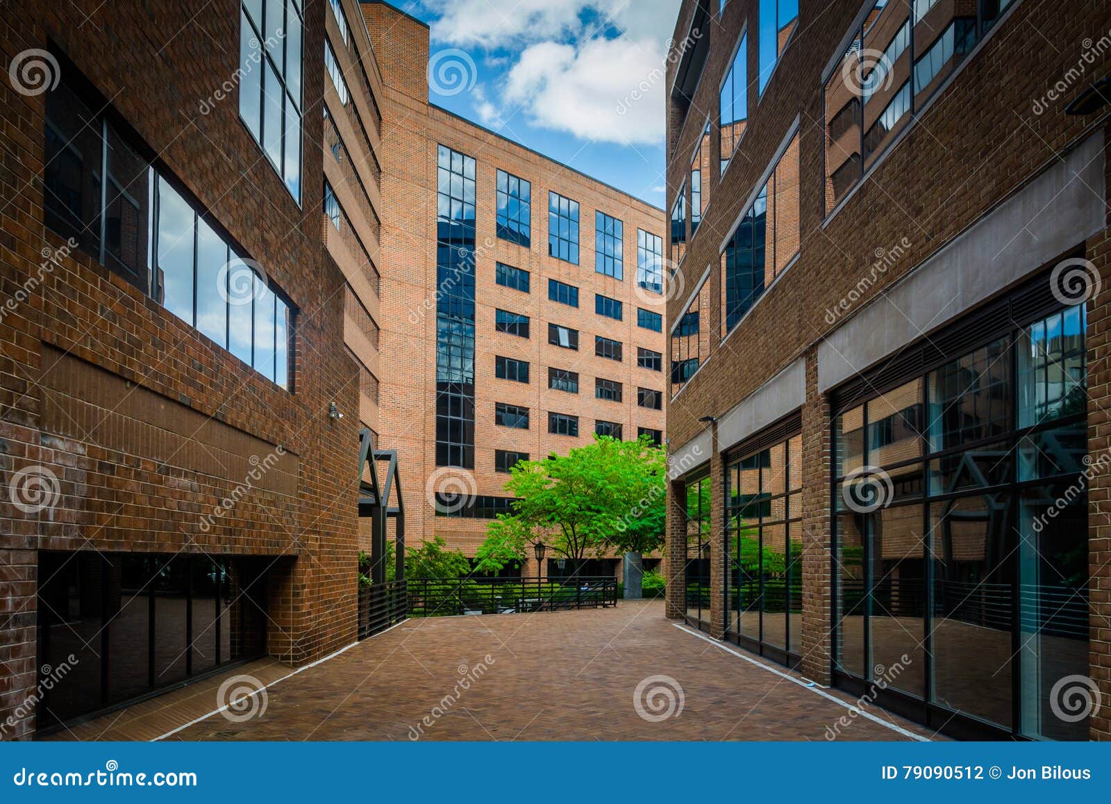 Walkway between Buildings in Foggy Bottom, Washington, DC. Stock Photo