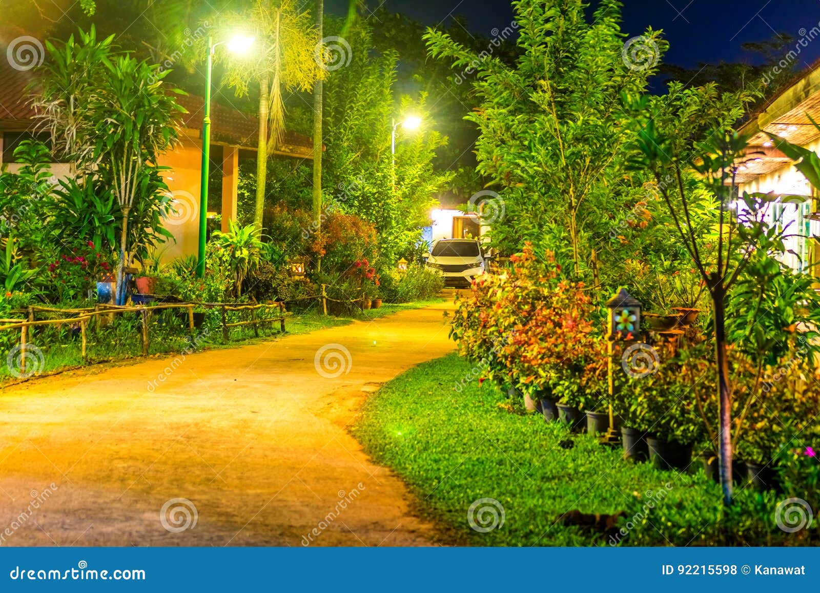 Walkway and Lighting in the Night Garden Stock Photo - Image of travel,  lighted: 92215598