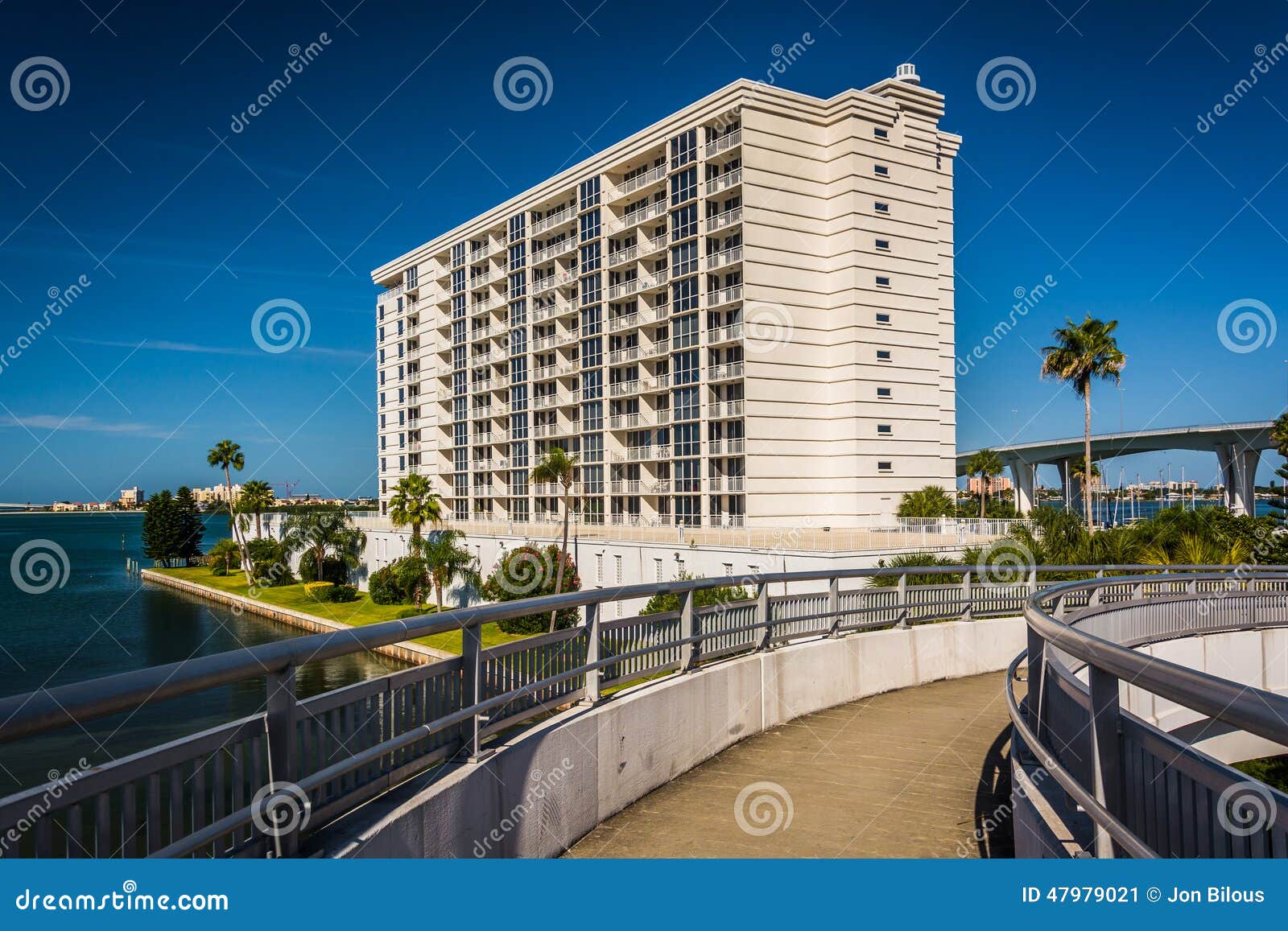 Walkway and View of an Apartment Building in Clearwater, Florida Stock
