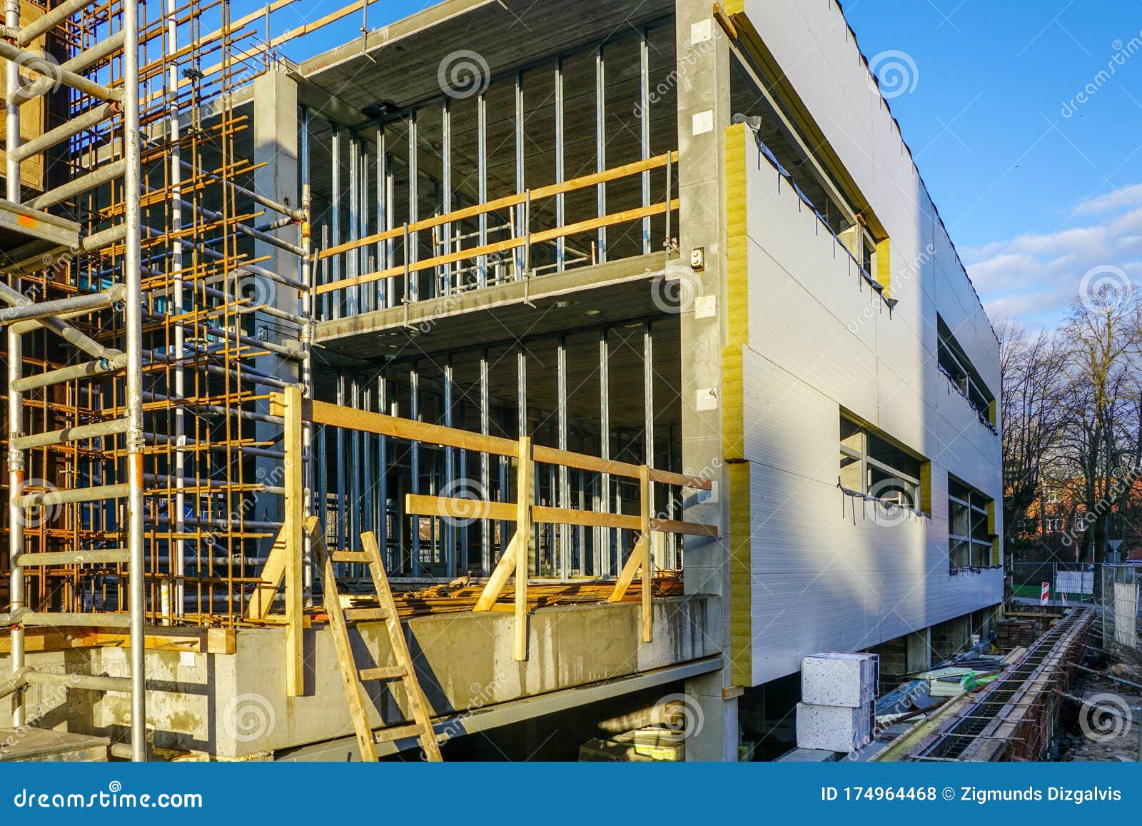 Wall Assembly of a New Building Using Steel Sandwich Panels Stock Photo Image of formwork