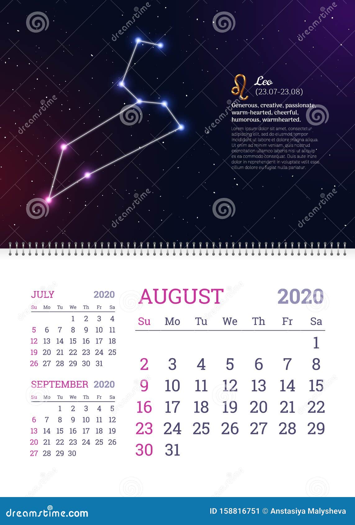 Wall Calendar For August Year Stock Vector Illustration Of August Design