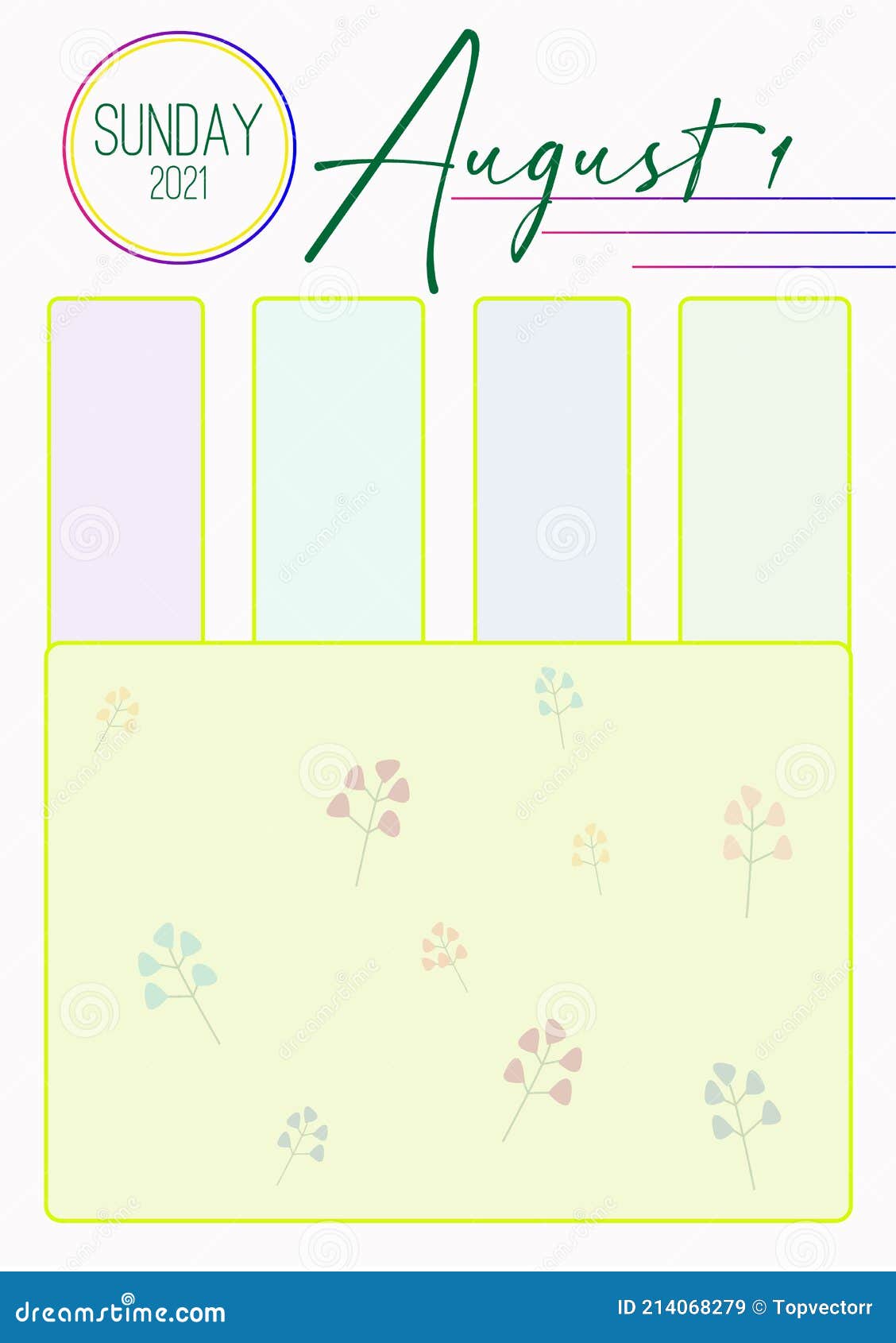 wall calendar page template with seasonal graphics for month. august summer themed calender page