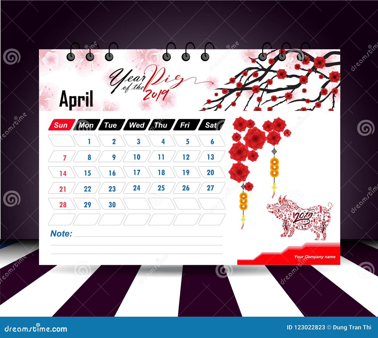 April 2019. Wall Calendar Planner Template. Vector Design Print