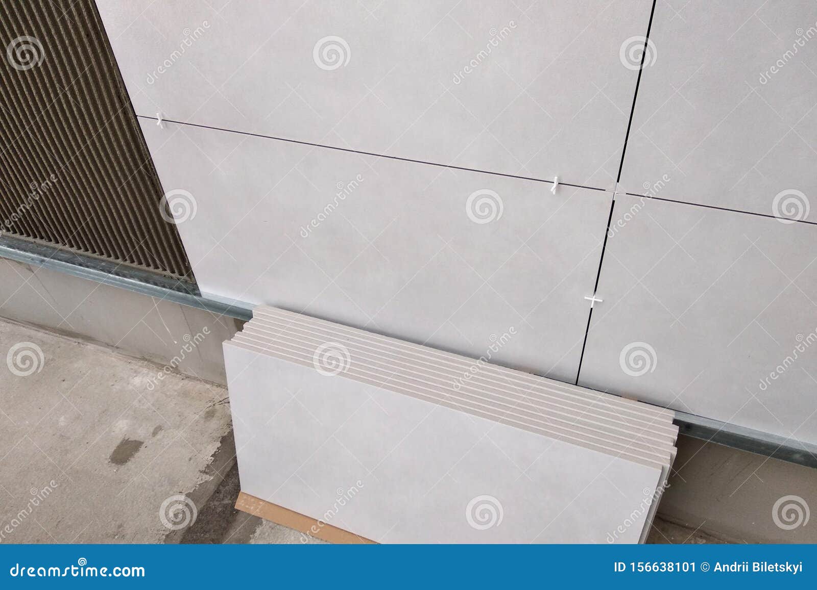 Wall Ceramic Tiles Installation on Mortar Glue Stock Image Image of