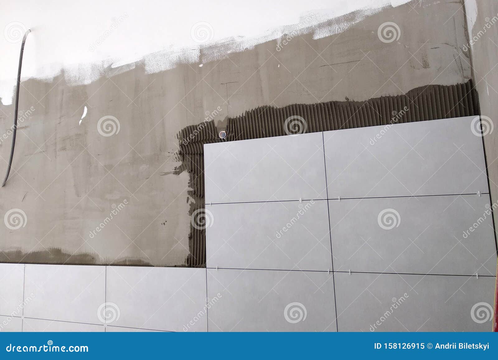 Wall Ceramic Tiles Installation on Mortar Glue Stock Image Image of