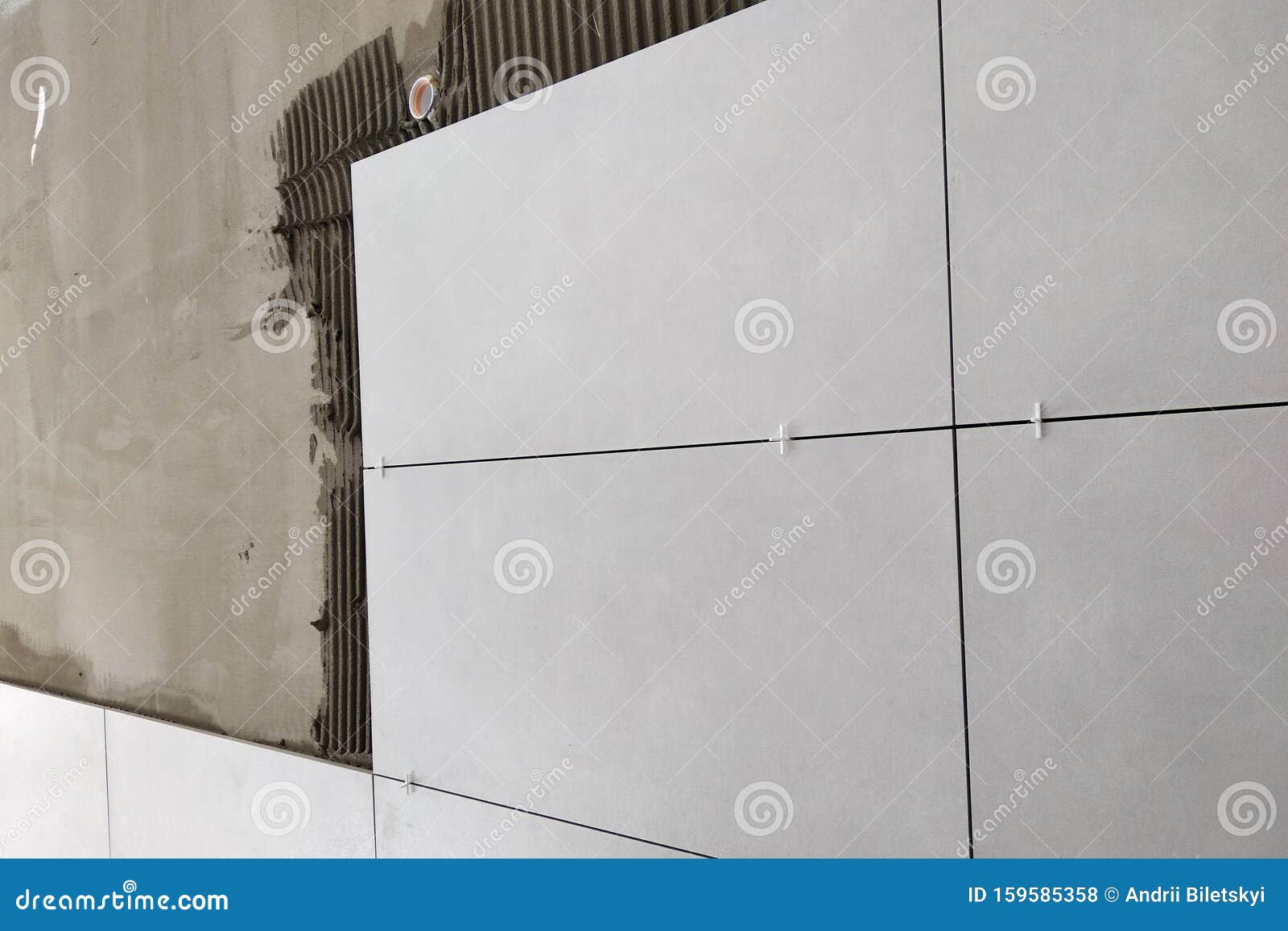 Wall Ceramic Tiles Installation on Mortar Glue Stock Photo Image of