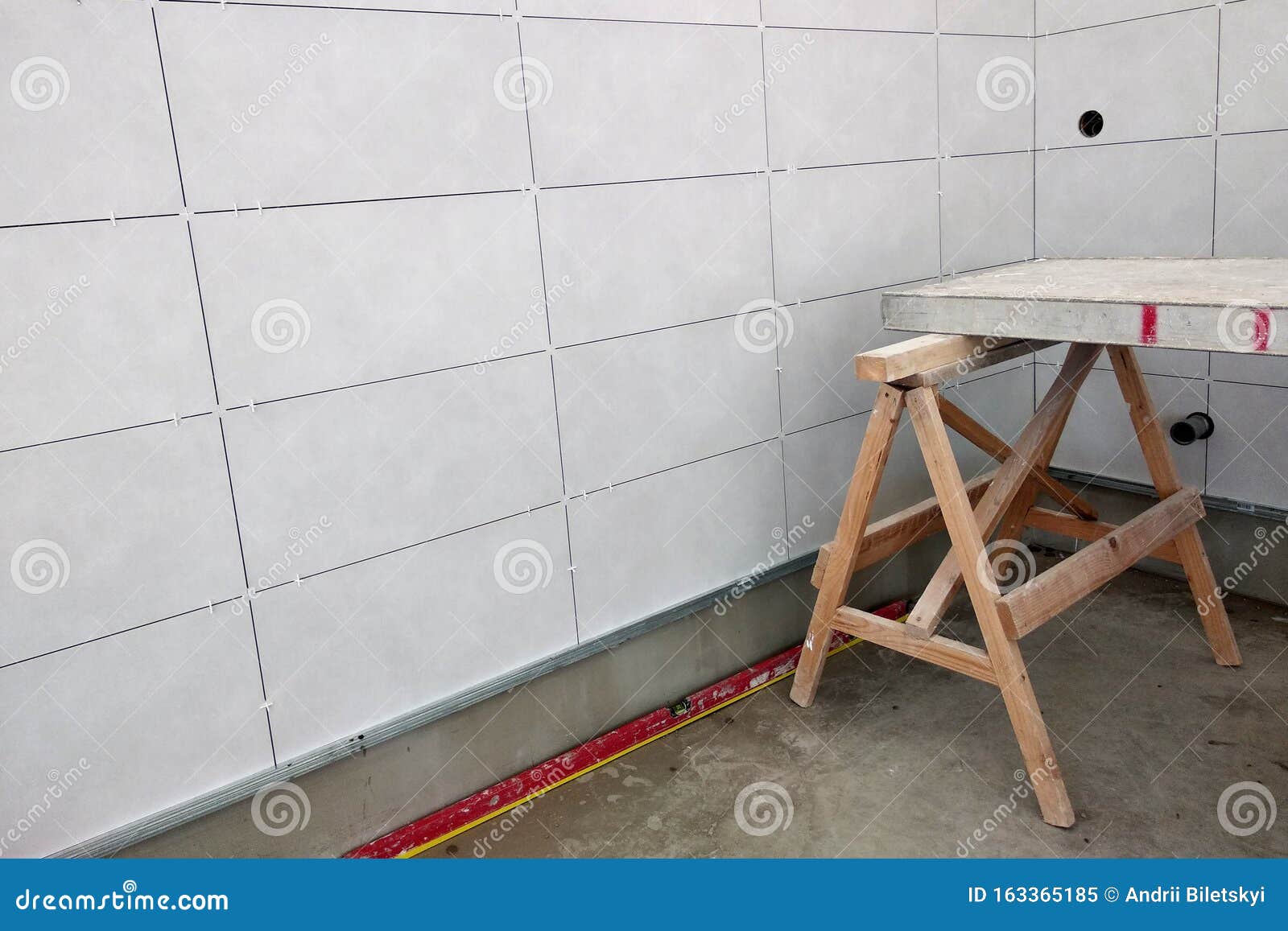 Wall Ceramic Tiles Installation on Mortar Glue Stock Image Image of