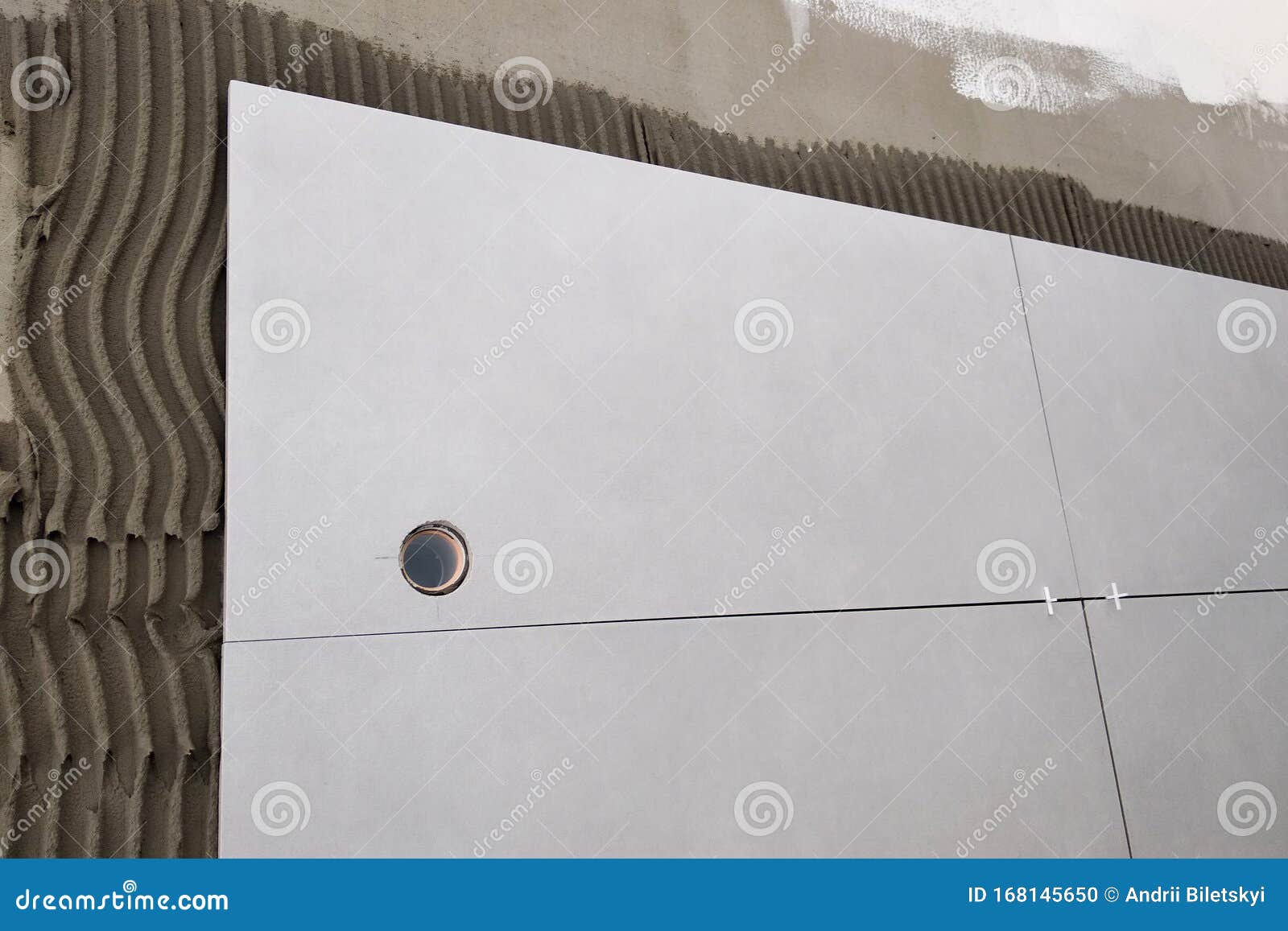 Wall Ceramic Tiles Installation on Mortar Glue Stock Photo Image of