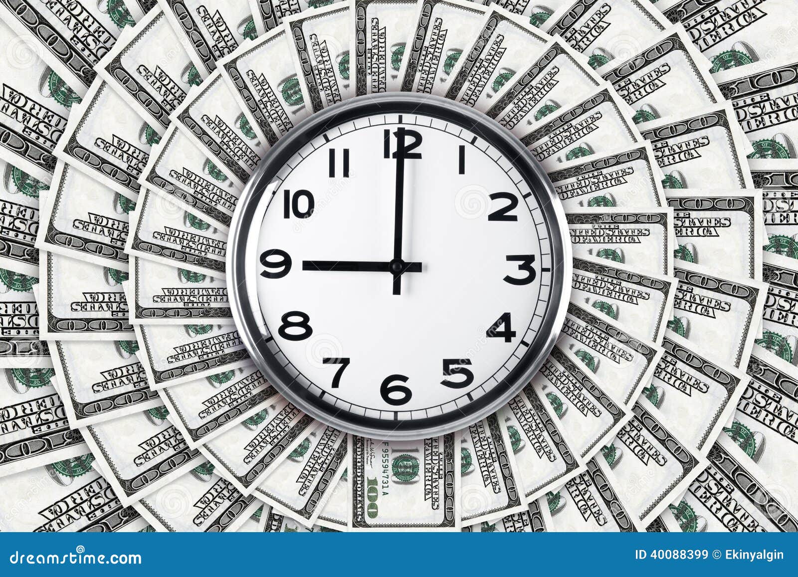 Wall Clock on Dollar Banknotes Stock Image Image of cash, loan 40088399