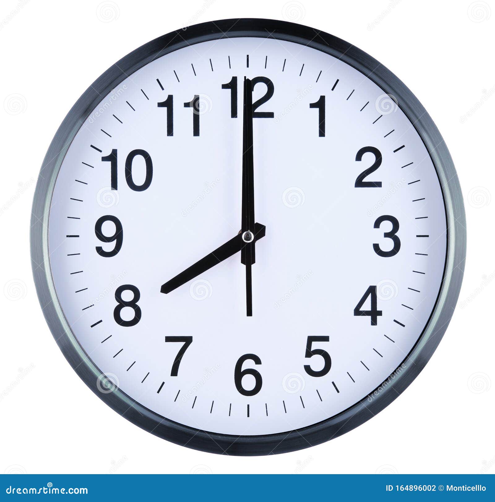 Wall Clock Isolated on White Background. Eight Oclock Stock Photo