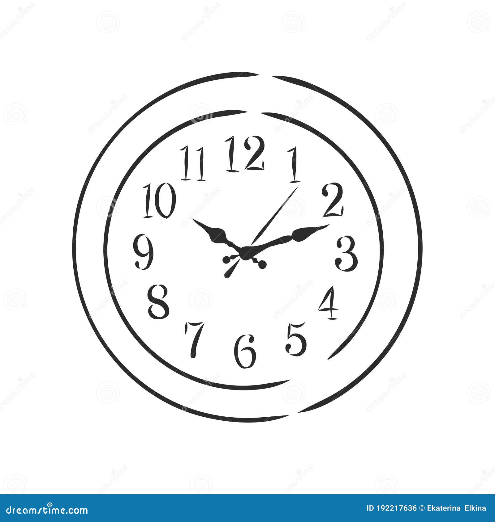 Wall Clock in a Line Drawn Style on a White Background, Wall Clock