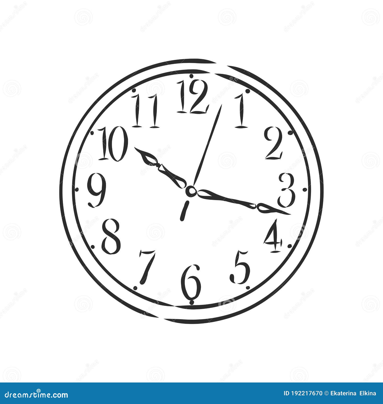 Wall Clock in a Line Drawn Style on a White Background, Wall Clock