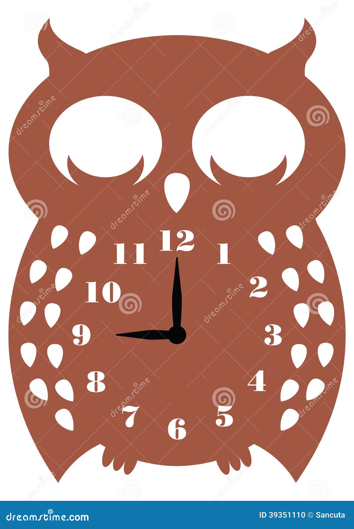 Wall clock owl stock illustration. Illustration of brown 39351110