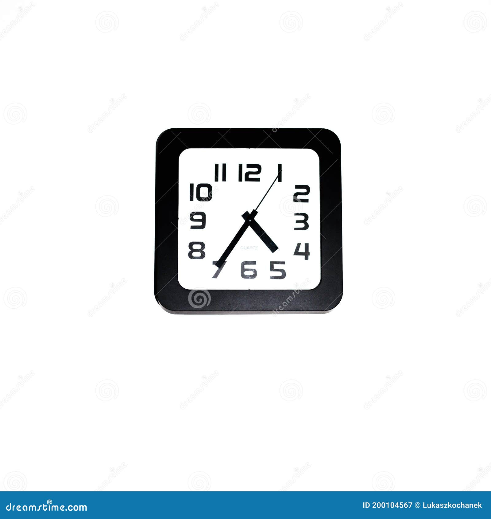 Wall Clock Square Black Wall Clock on a White Wall Stock Image