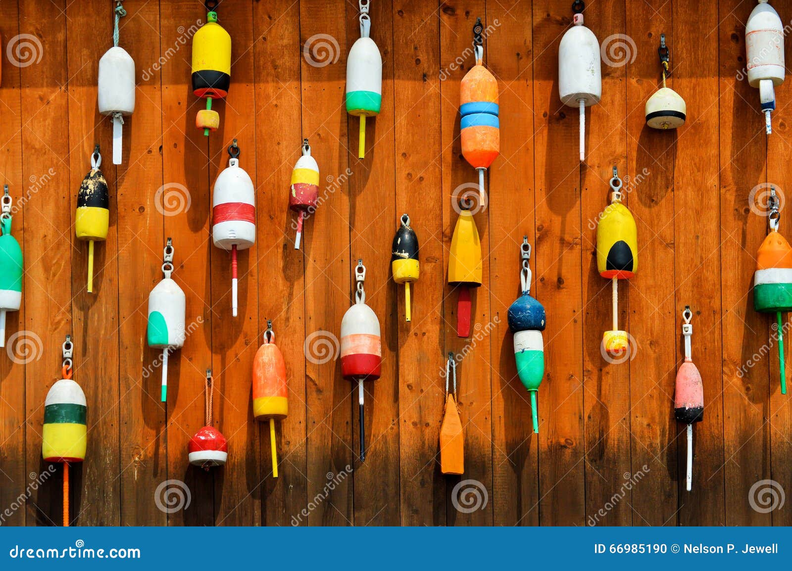Wall of Colorful Lobster Buoys Stock Photo - Image of rustic