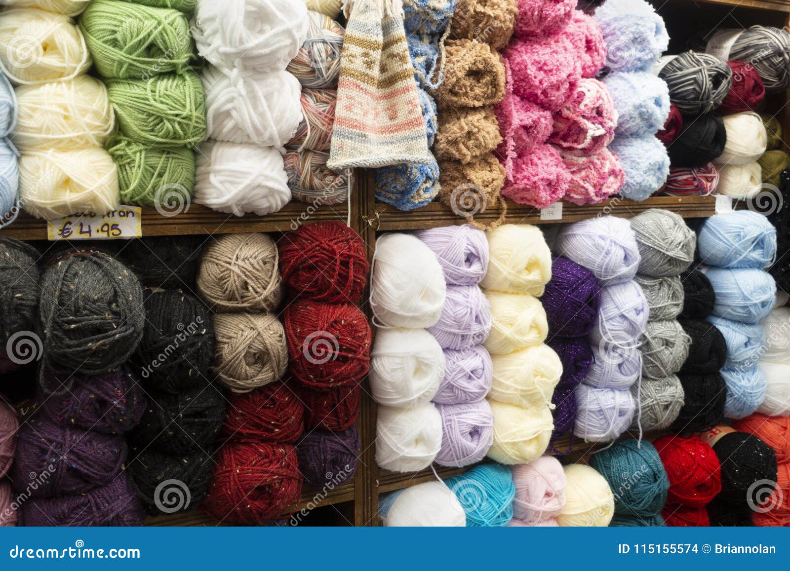 Wall of Cotton Knitting Skeins in Ireland. Stock Photo Image of