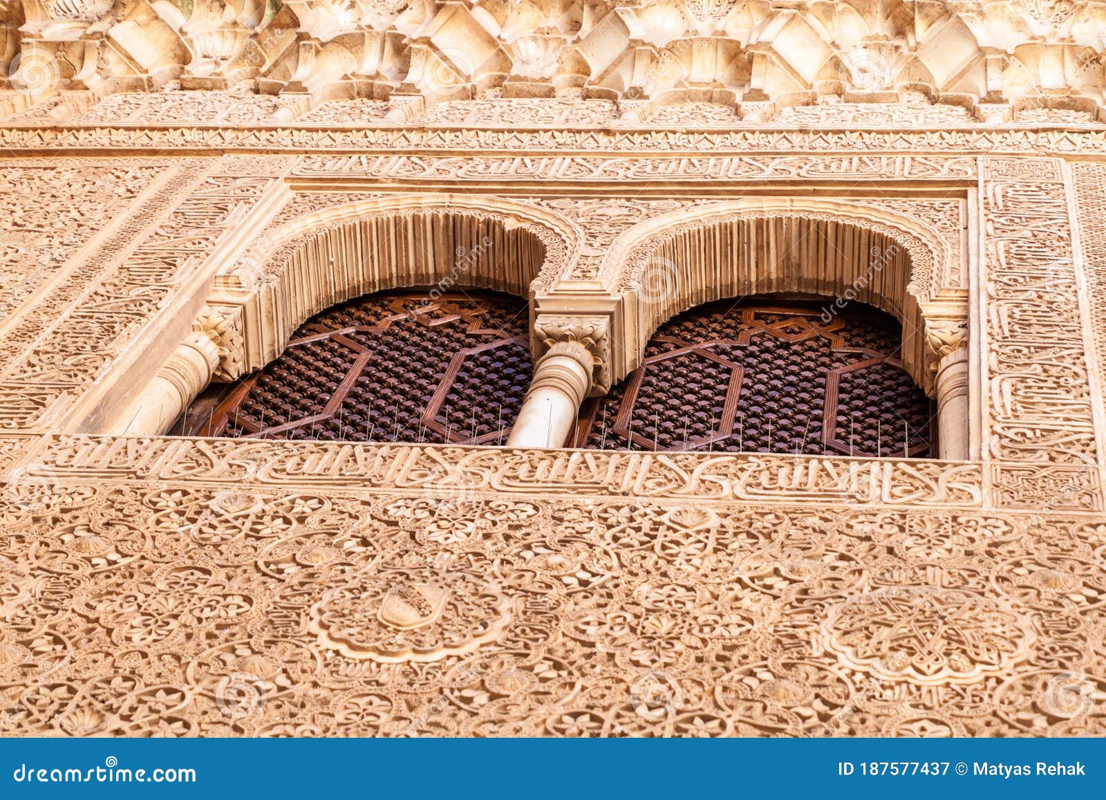 wall decorations of nasrid palaces (palacios nazaries) at alhambra in granada, spa