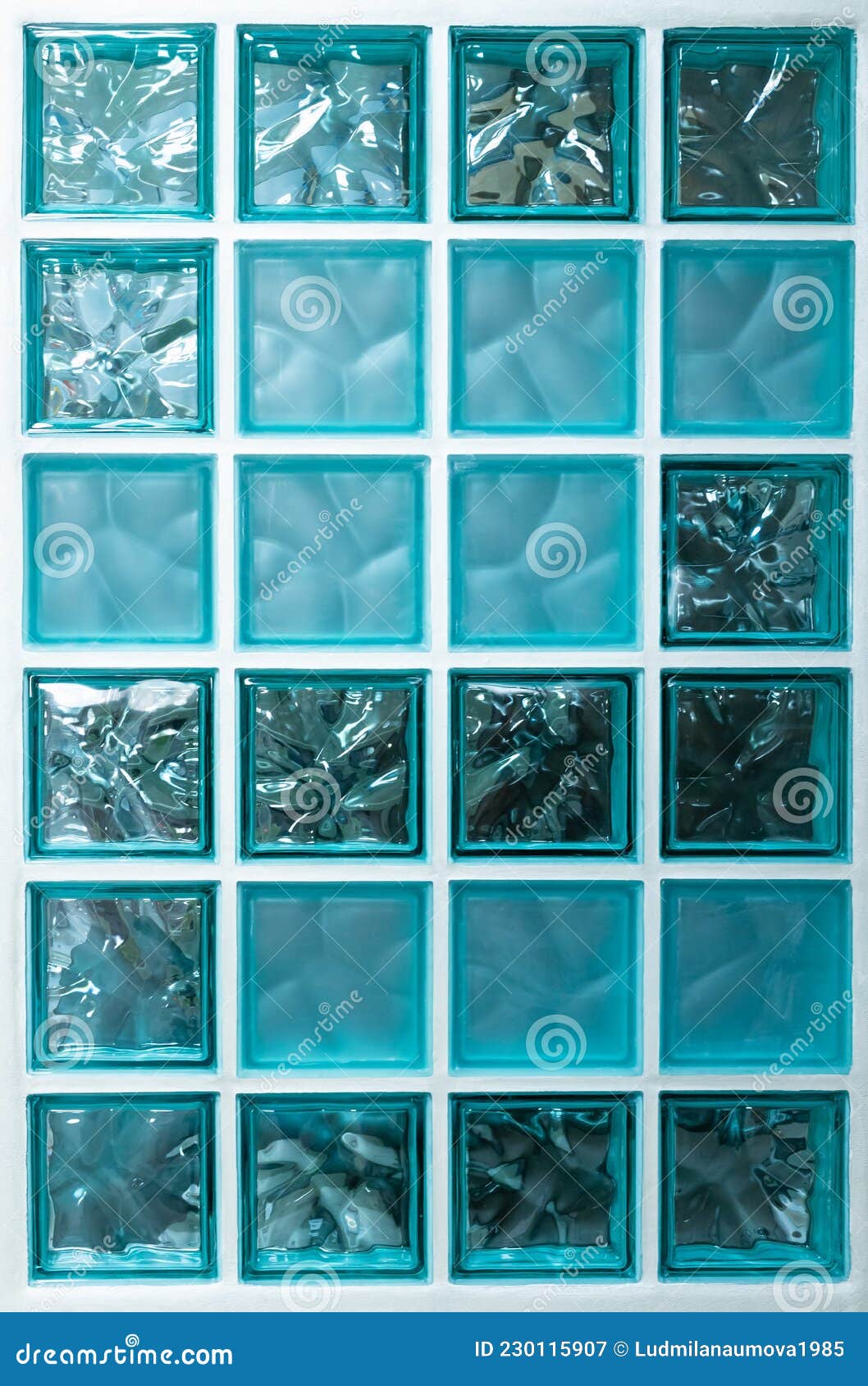 Wall of Different Blue Glass Blocks Stock Image Image of reflection