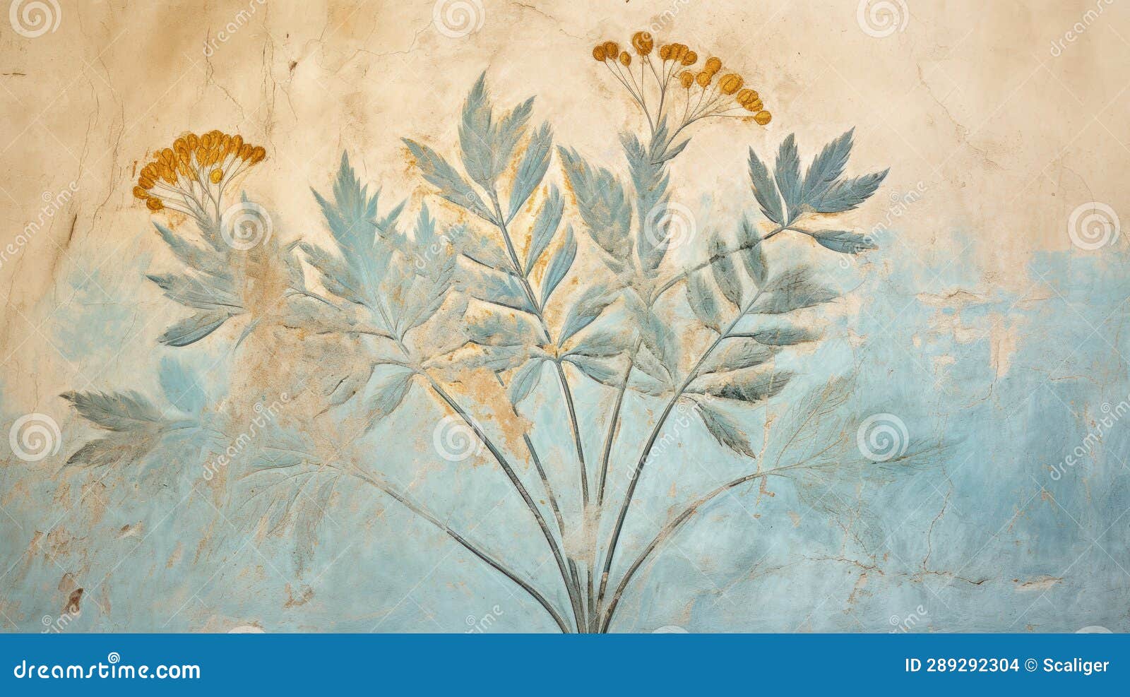 wall fresco of plant like ancient roman and greek art, vintage mural
