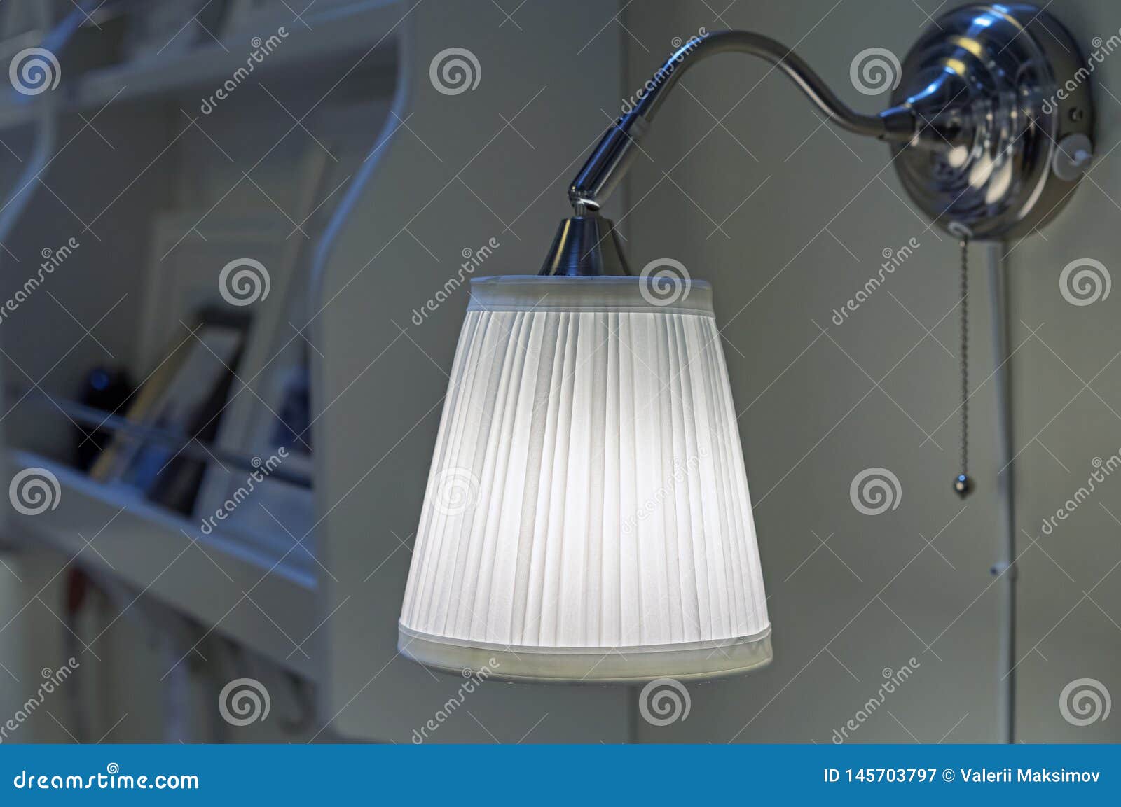 Wall Lamp with White Shade in the Living Room Interior Stock Image