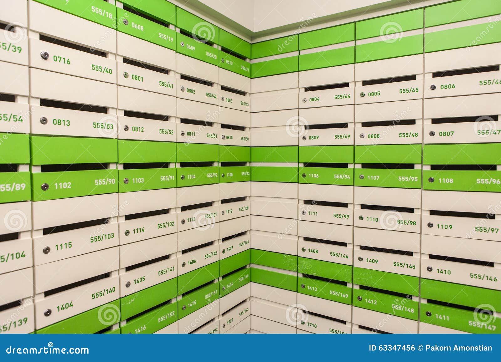 Wall of Mail Boxes stock photo. Image of apertment, green 63347456