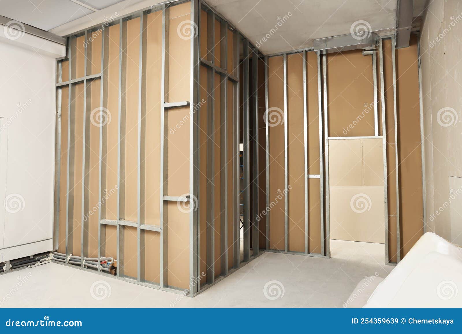 Wall with Metal Studs Indoors. Repair and Maintenance Stock Image