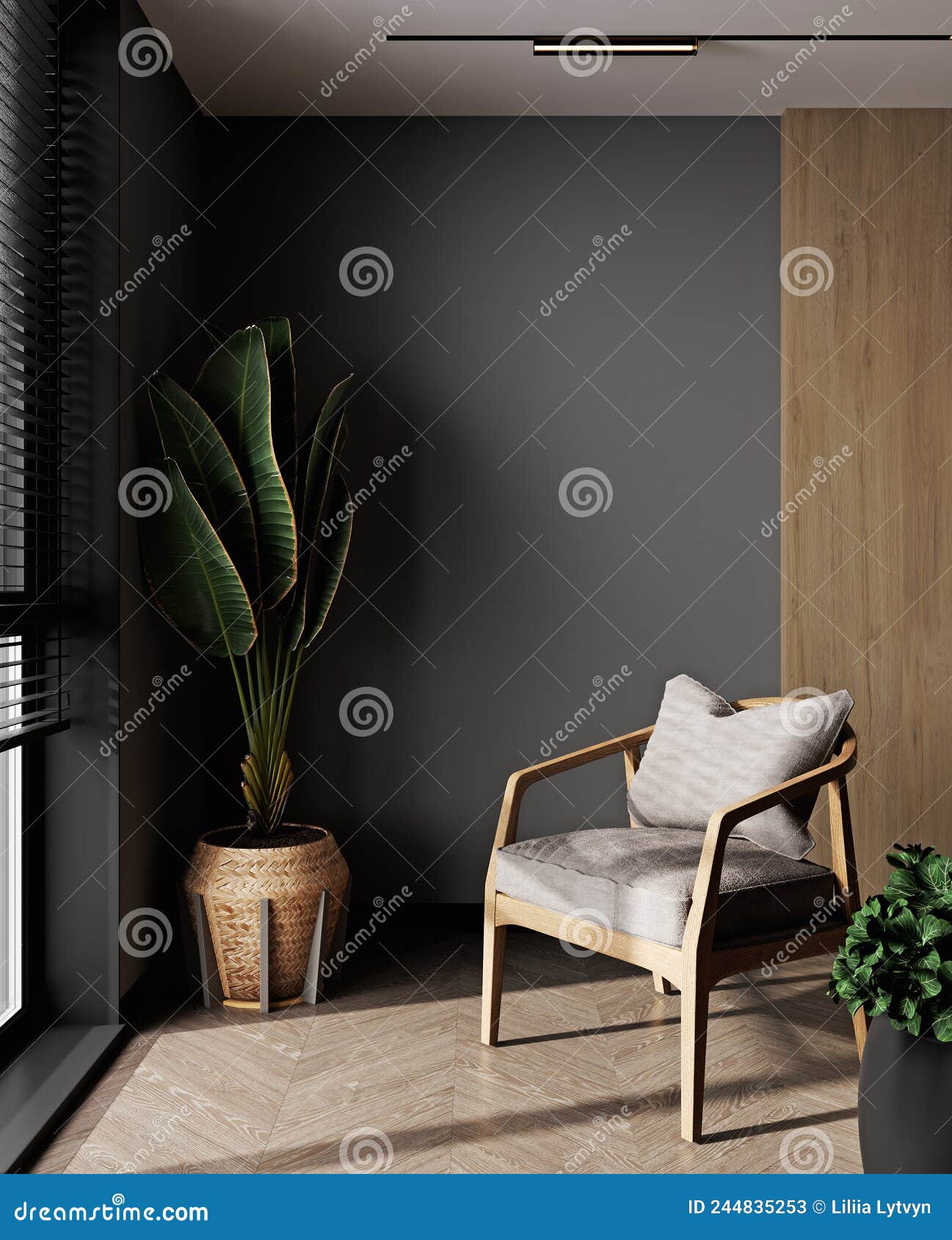 White blank canvas on wooden easel, in minimal living room interior. 3d  rendering Stock Photo by lytvynliliia