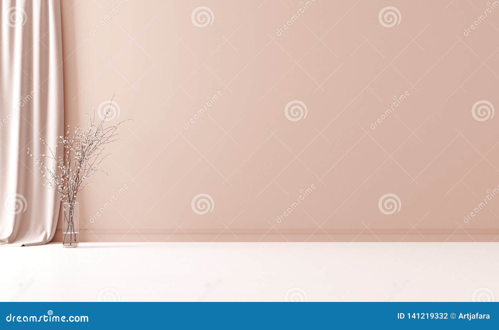 wall mock up in empty interior background, room with pastel peach color wall
