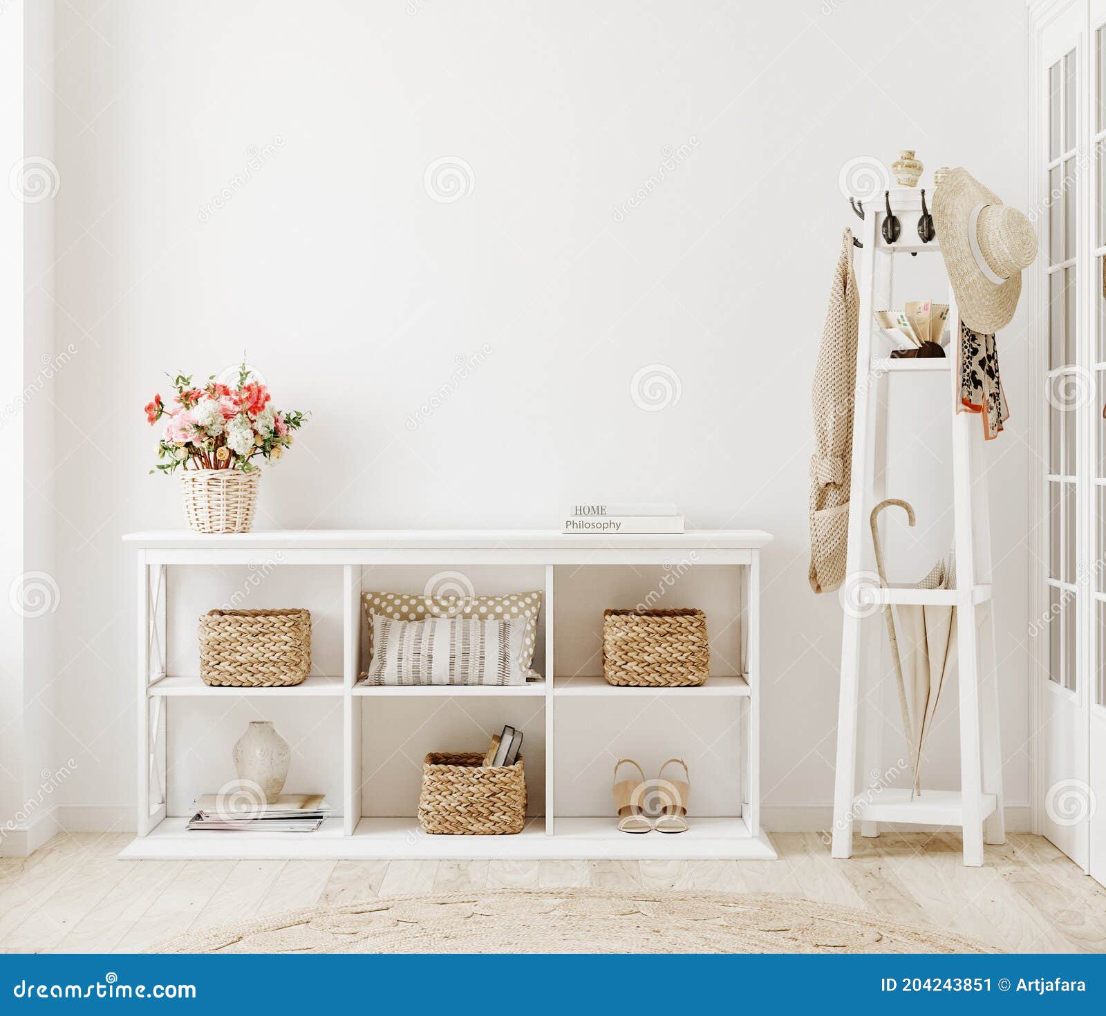 Wall Mockup in White Clear Hallway Interior Stock Illustration