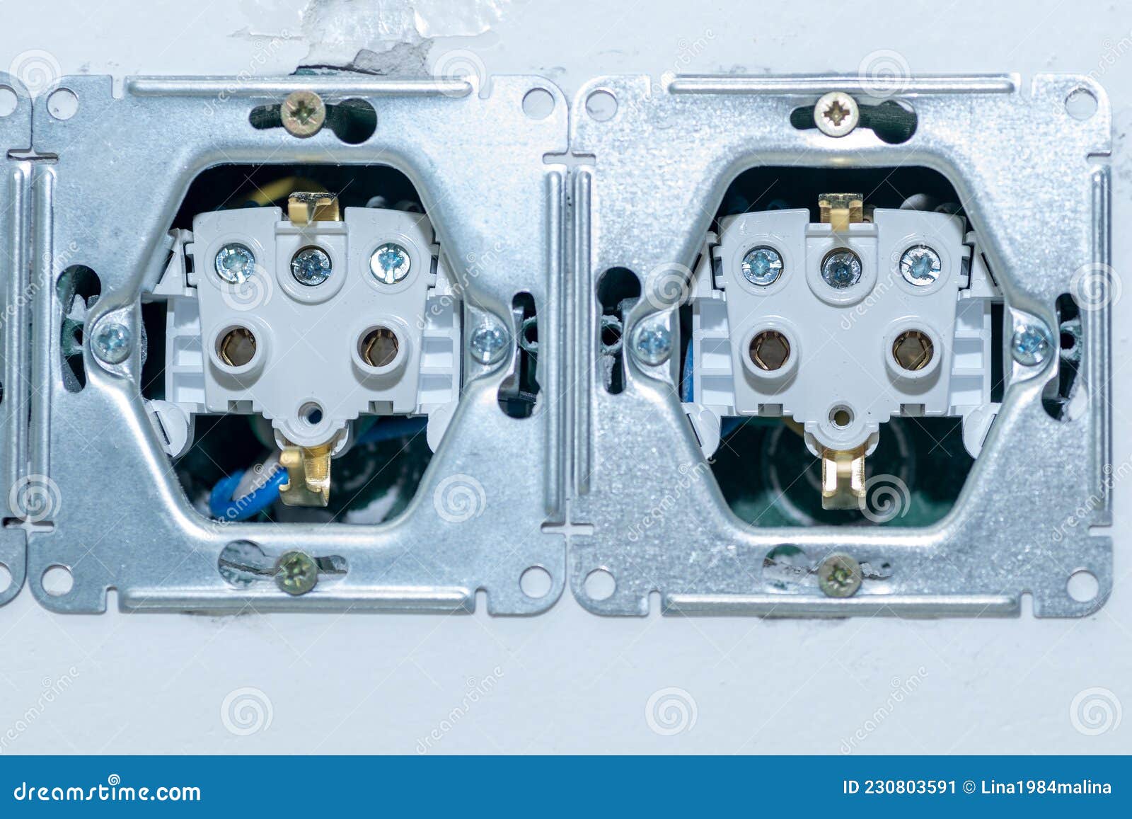 Wallmounted Electrical Outlet. Closeup Stock Image Image of cable