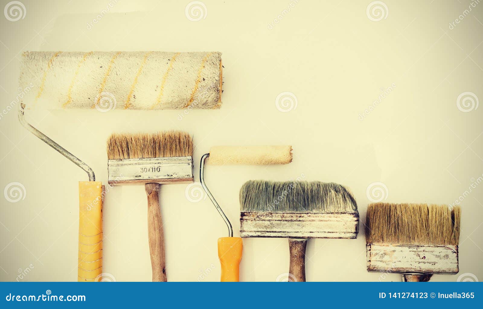 Wall Paint Brushes And Imstruments For Painting On The White Background, Well Used With Copy