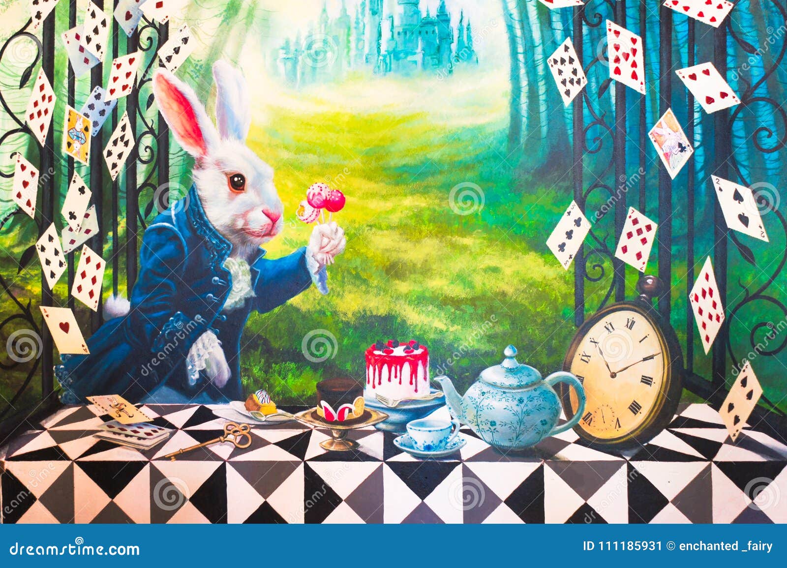 Wall Painting Of A White Rabbit Is Having A Tea Party Editorial Photo Image Of Cake Eggs