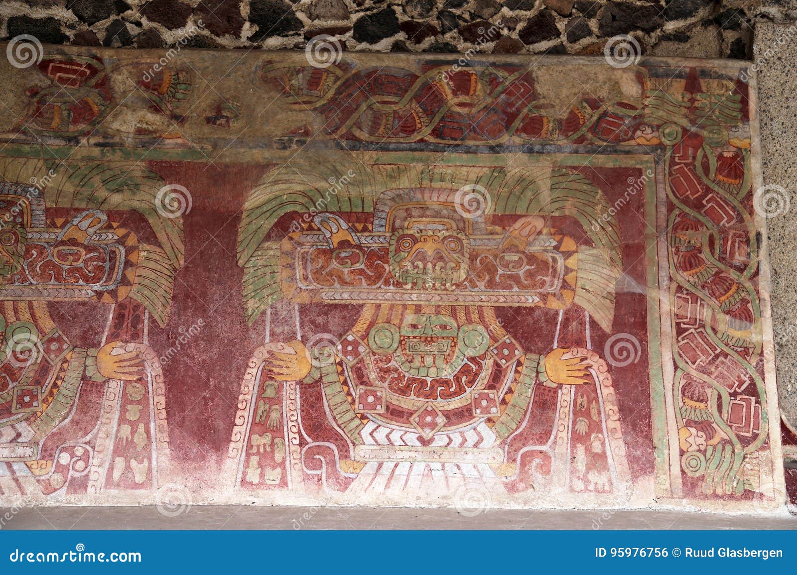 wall paintings on the pyramids of teotihuacan, mexico.
