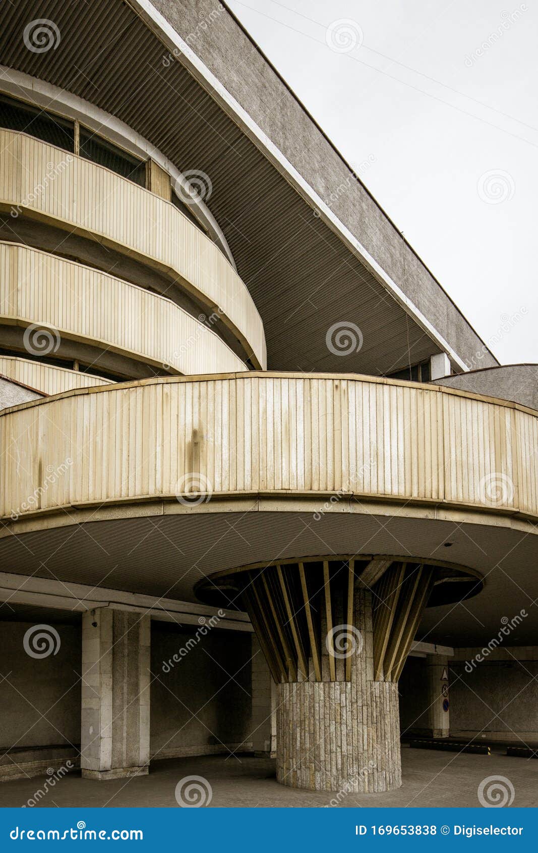 wall with panels fragment of building in saint-petersburg, russia, soviet modernism brutalism