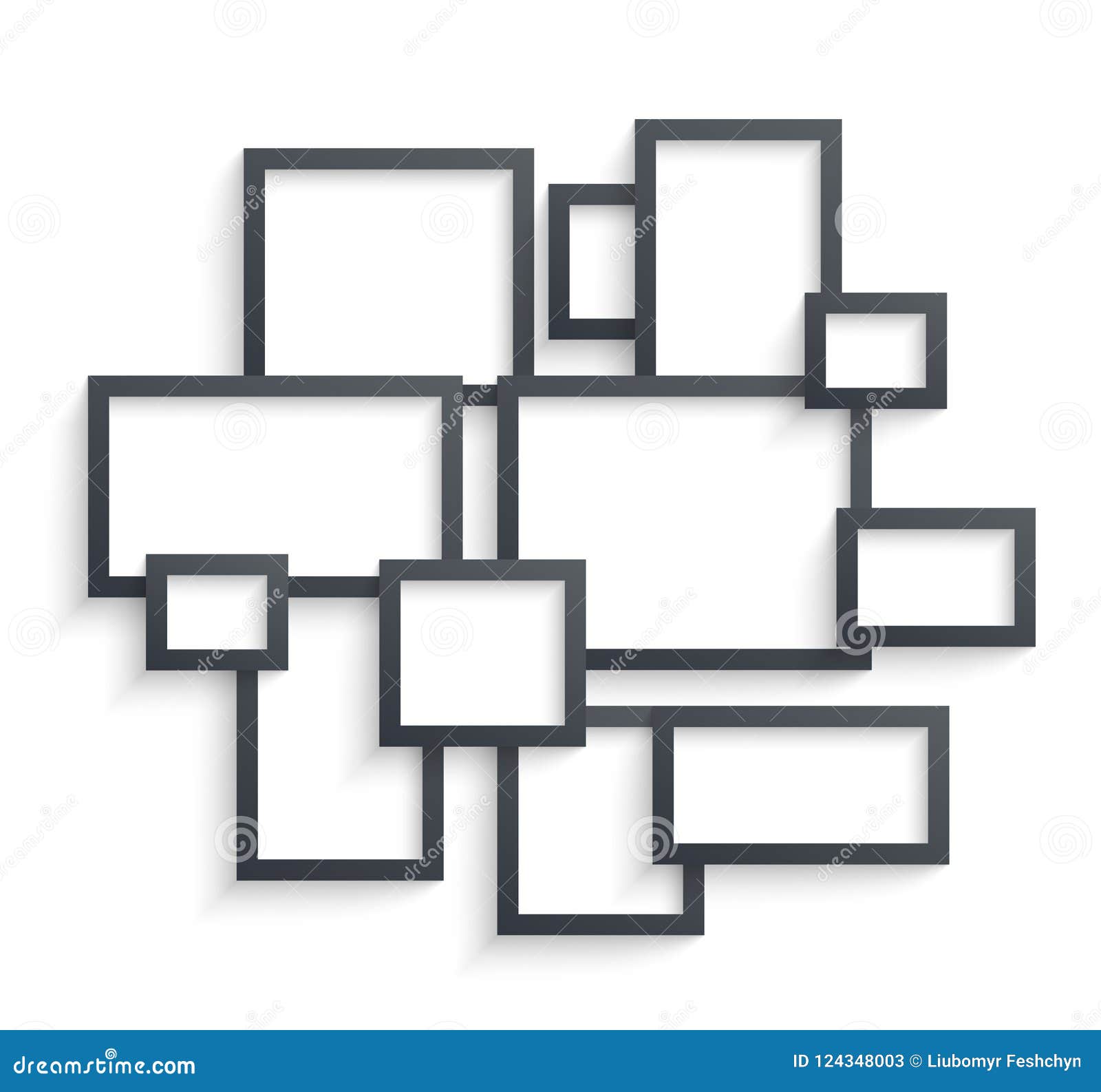 Wall Picture Frame Templates Isolated on White Background. Blank Photo