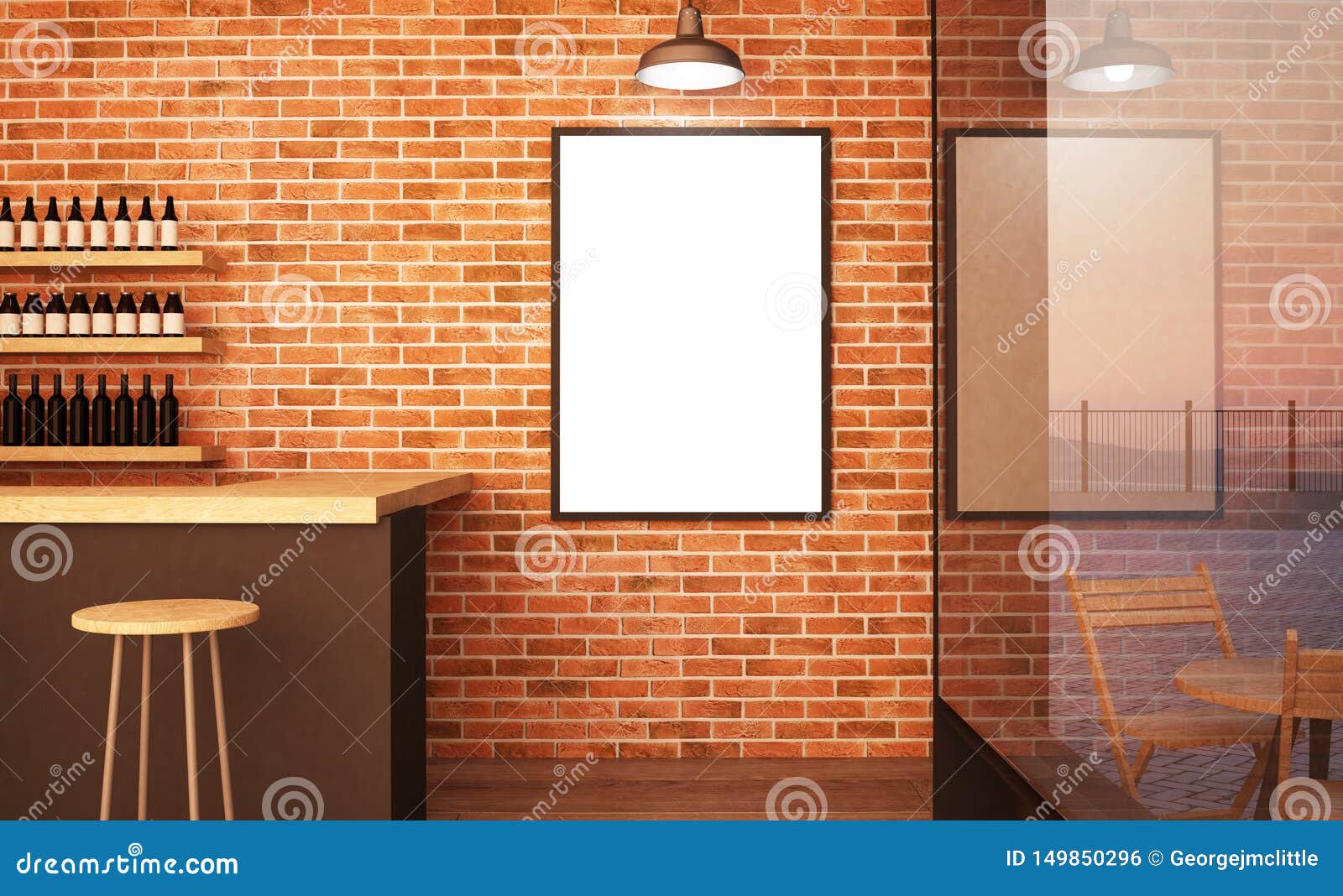 Wall Poster on Bar Mockup 3d Rendering Stock Illustration - Illustration of  club, rendering: 149850296