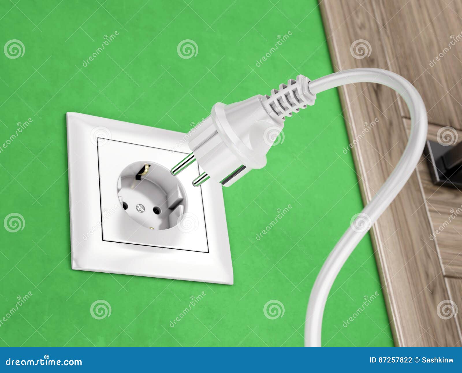 Wall Socket on Green Wall and Power Plug Stock Illustration
