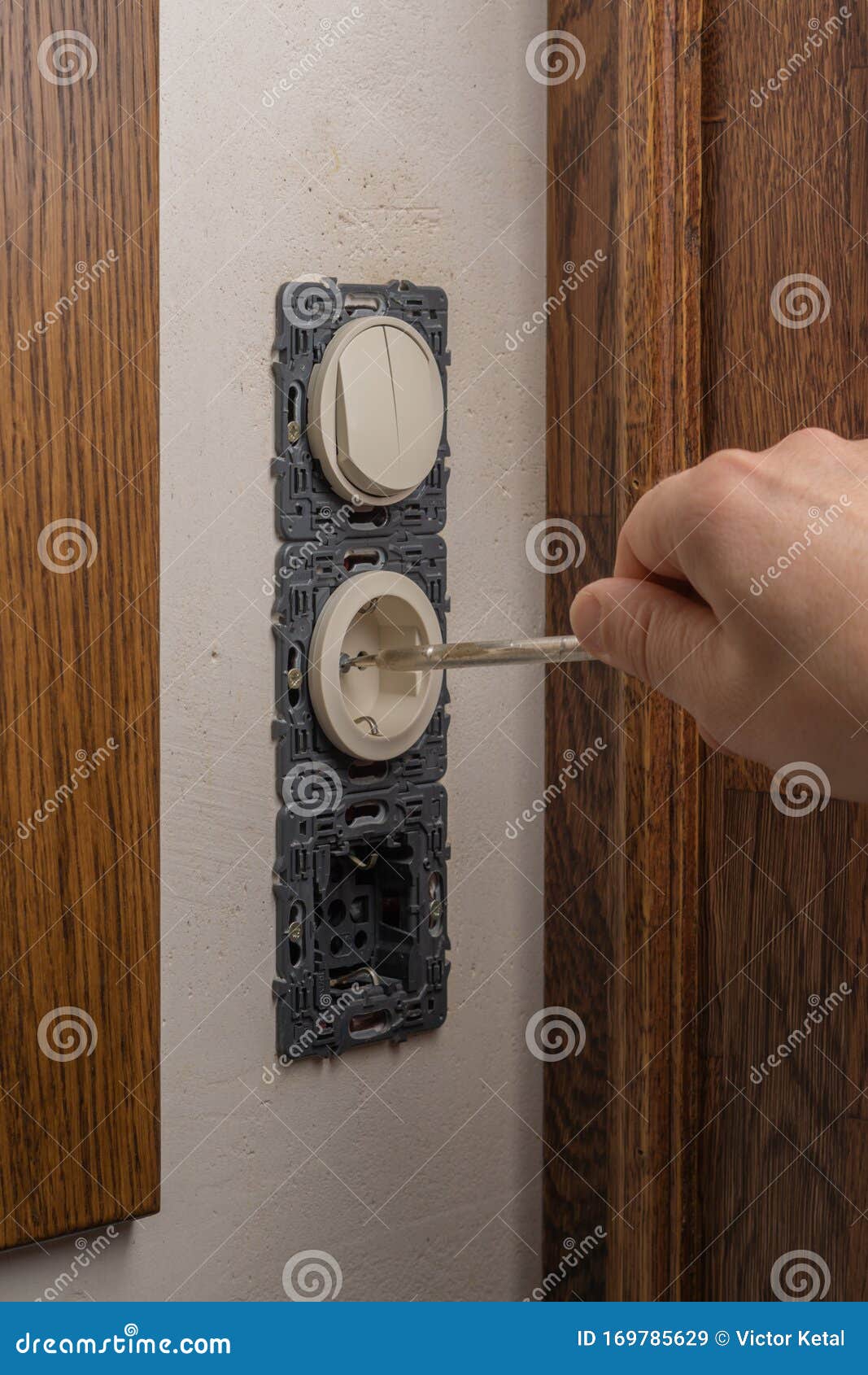 Wall Socket . the Process of Installing an Electrical Outlet Stock