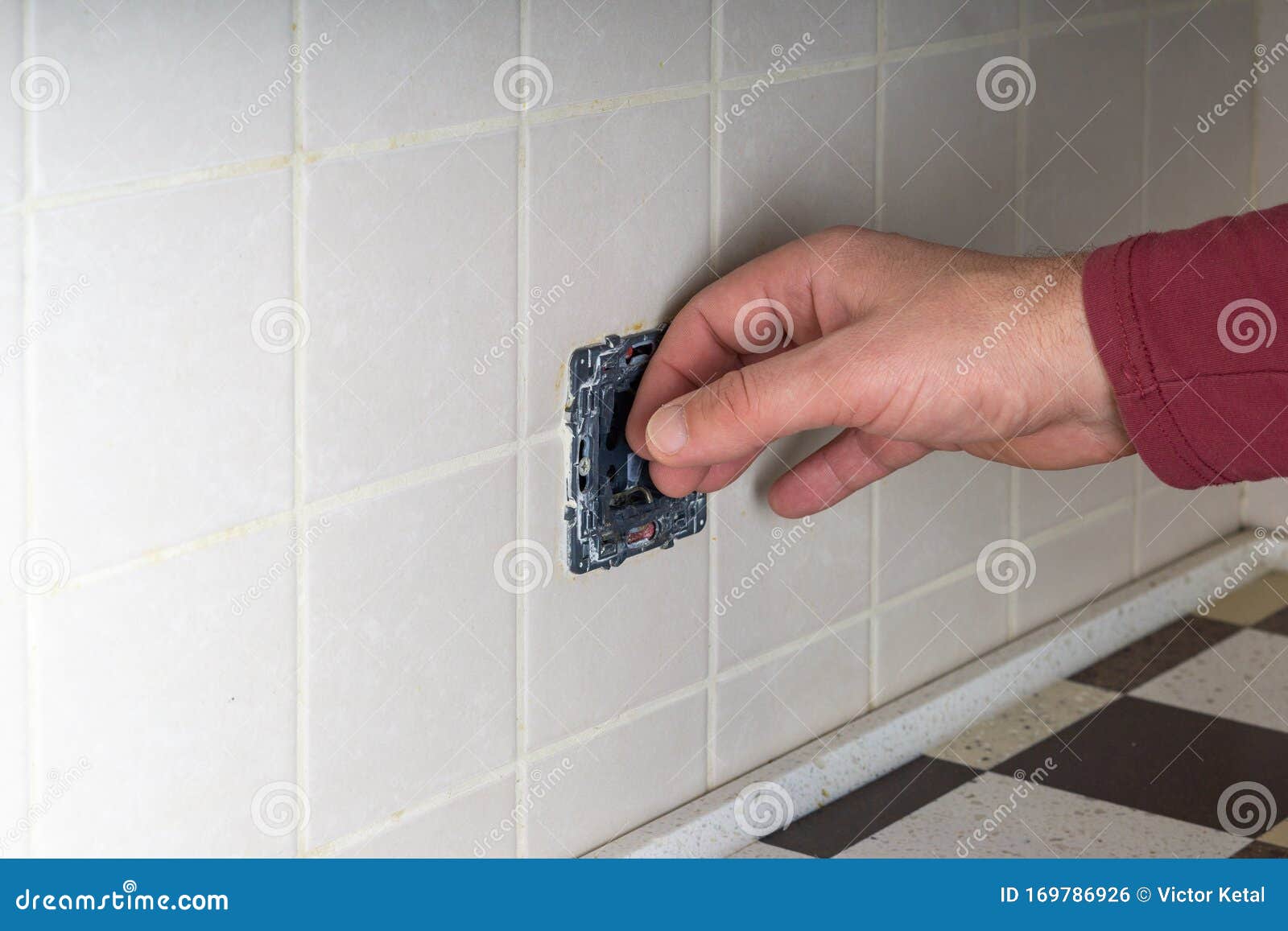 Wall Socket . the Process of Installing an Electrical Outlet Stock