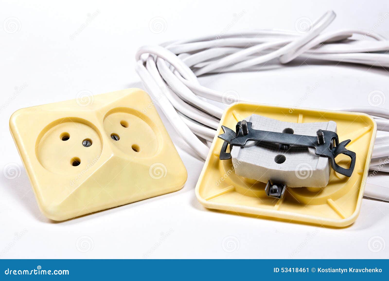 Wall Sockets and Power Cable on White Surface Stock Image Image of