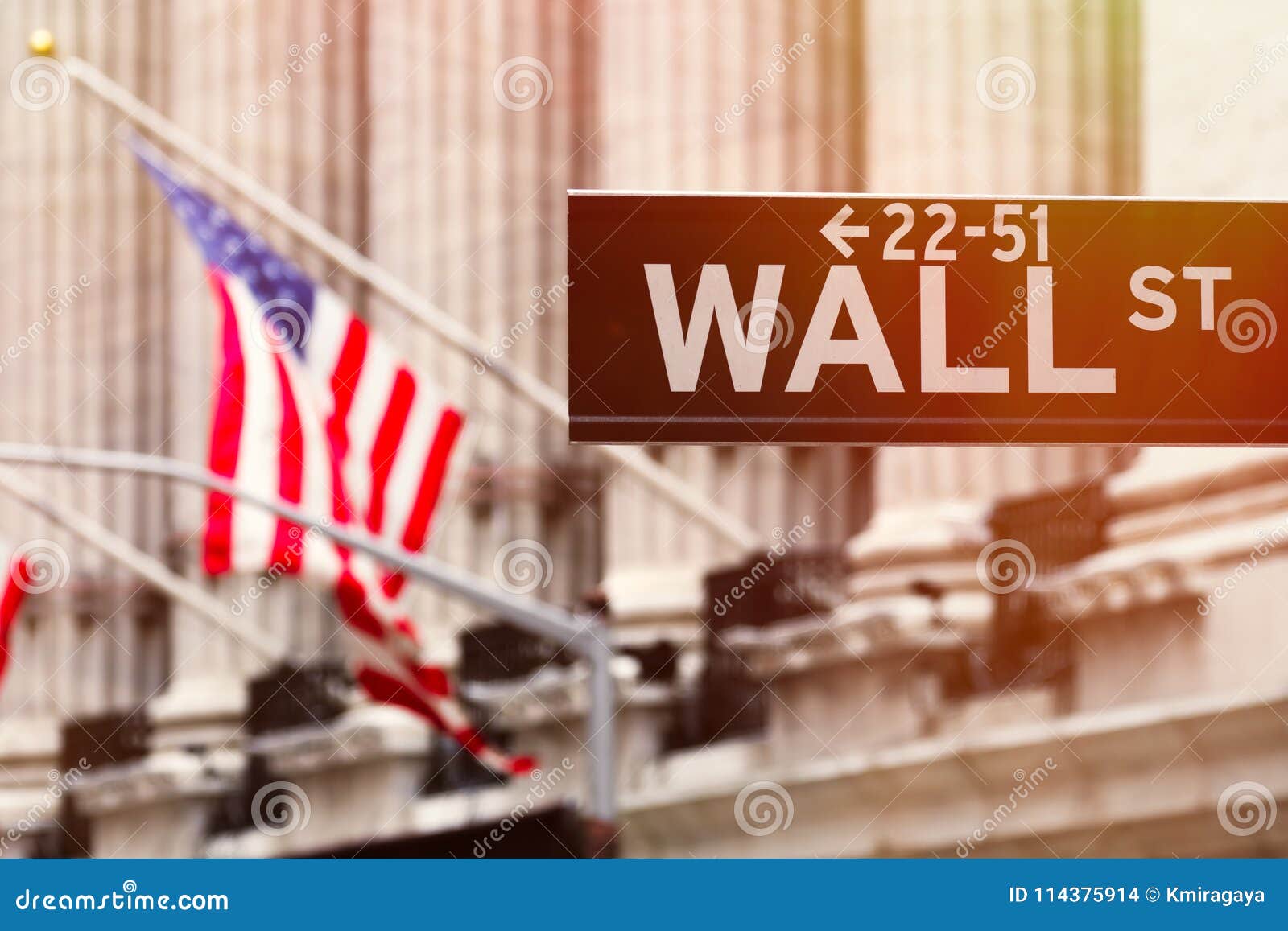 wall street sign with the new york stock exchange on the background