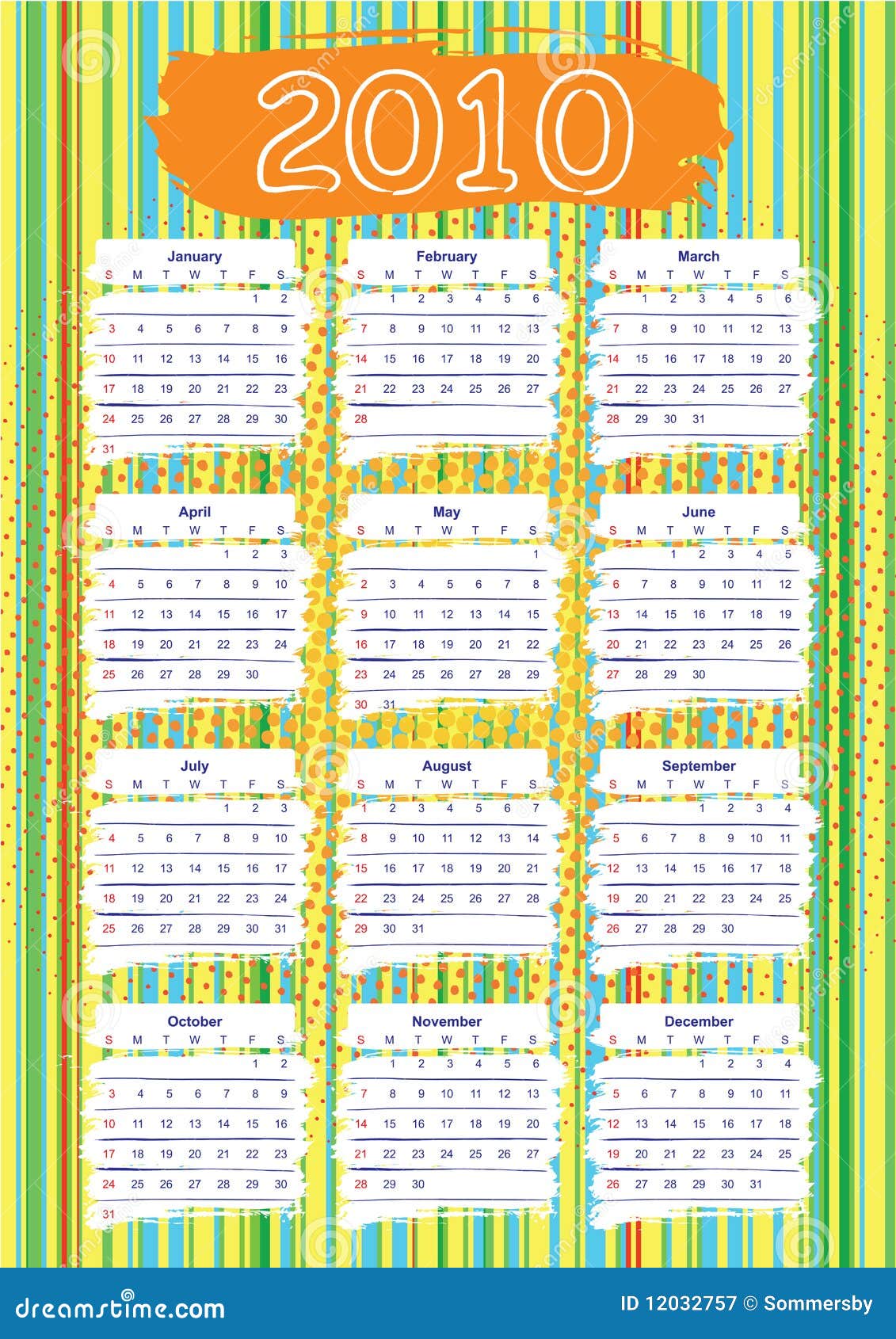 Wall Stripes Calendar 2010 Stock Vector Illustration Of Green 12032757