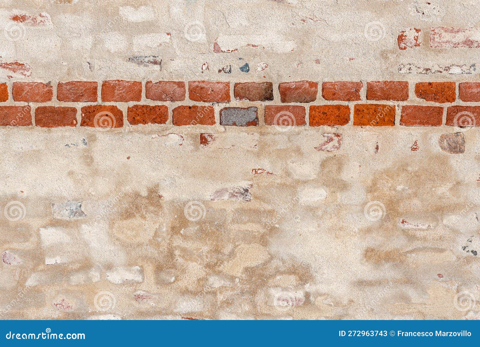 Wall Texture with Plaster and Exposed Antique Red Bricks Stock Image