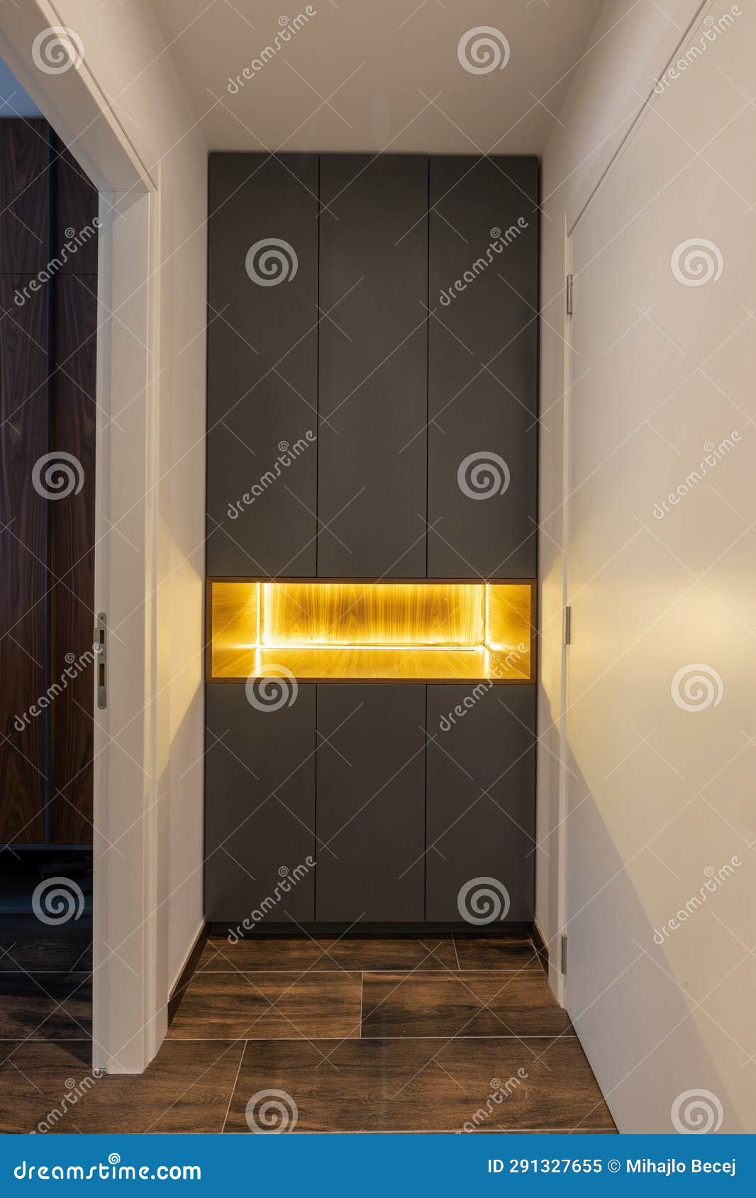 Wall To Wall Floor To Ceiling Corridor Shelf Stock Image Image of