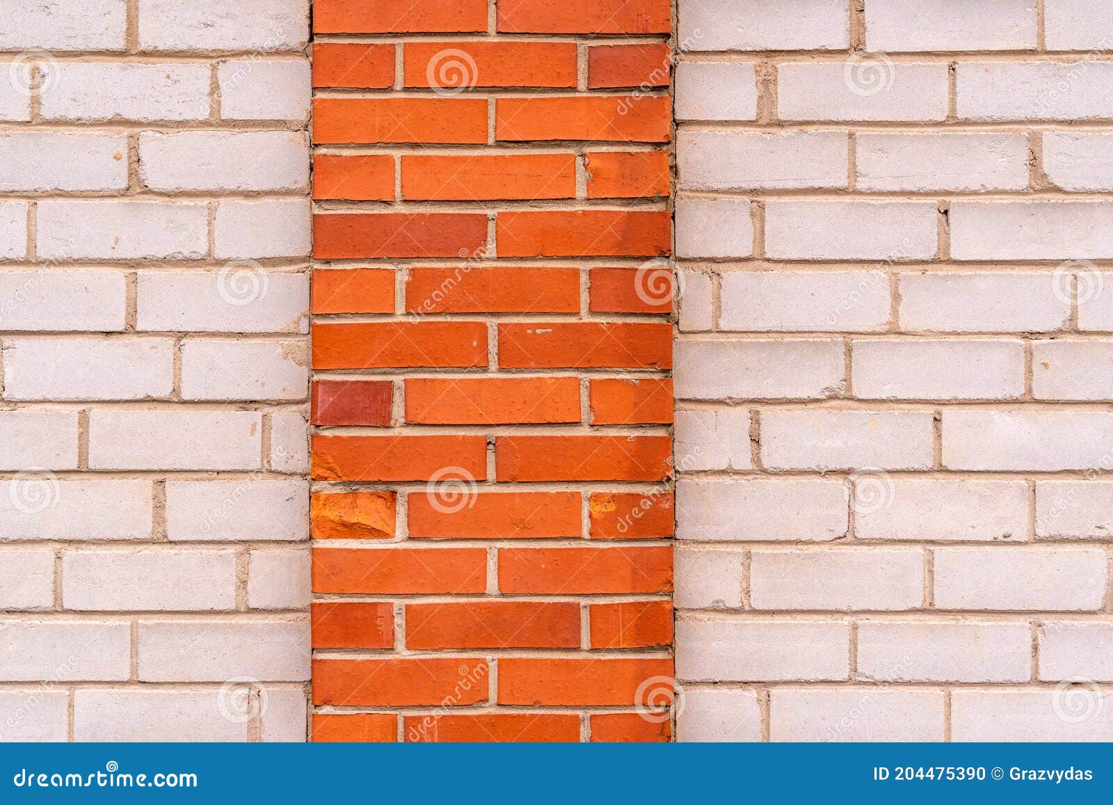 Wall of White Brick with a Strip of Red Bricks Stock Photo Image of