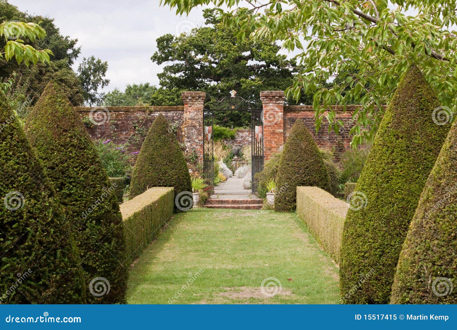 walled garden with topiary