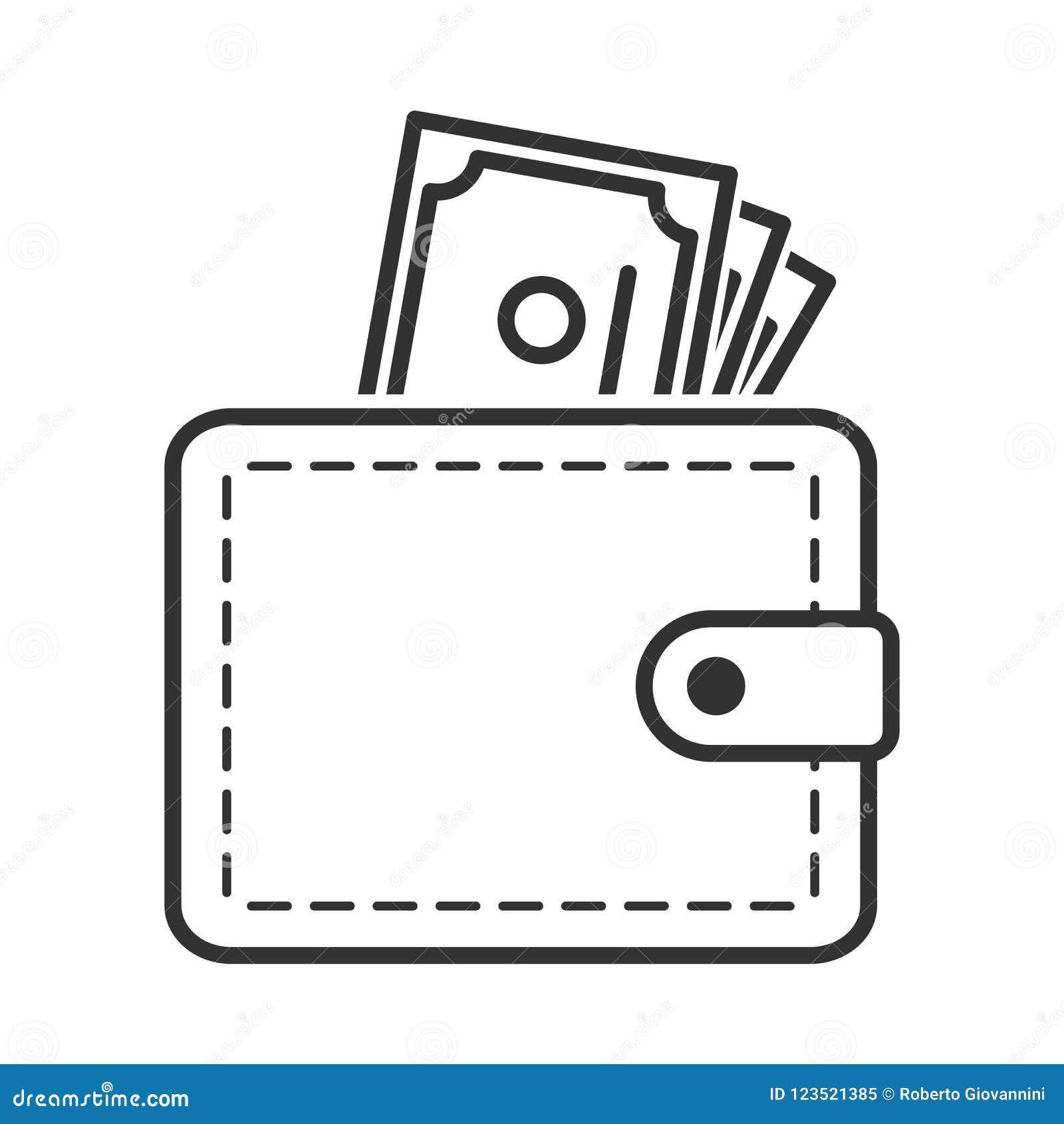 wallet and banknotes outline flat icon