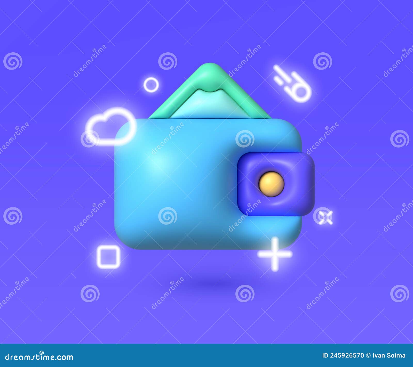 Wallet 3d Neon Vector Illustration. Online Banking. Realistic Isolated