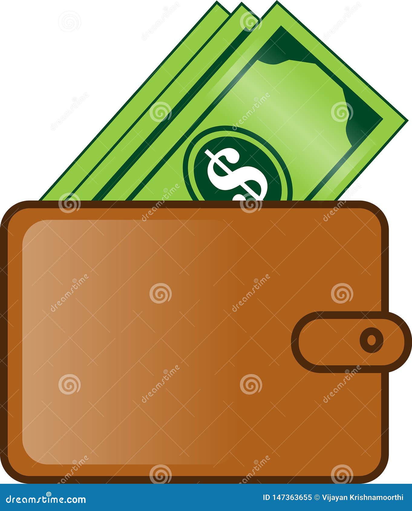 Wallet Full of Money Flat Cartoon Illustration Stock Vector