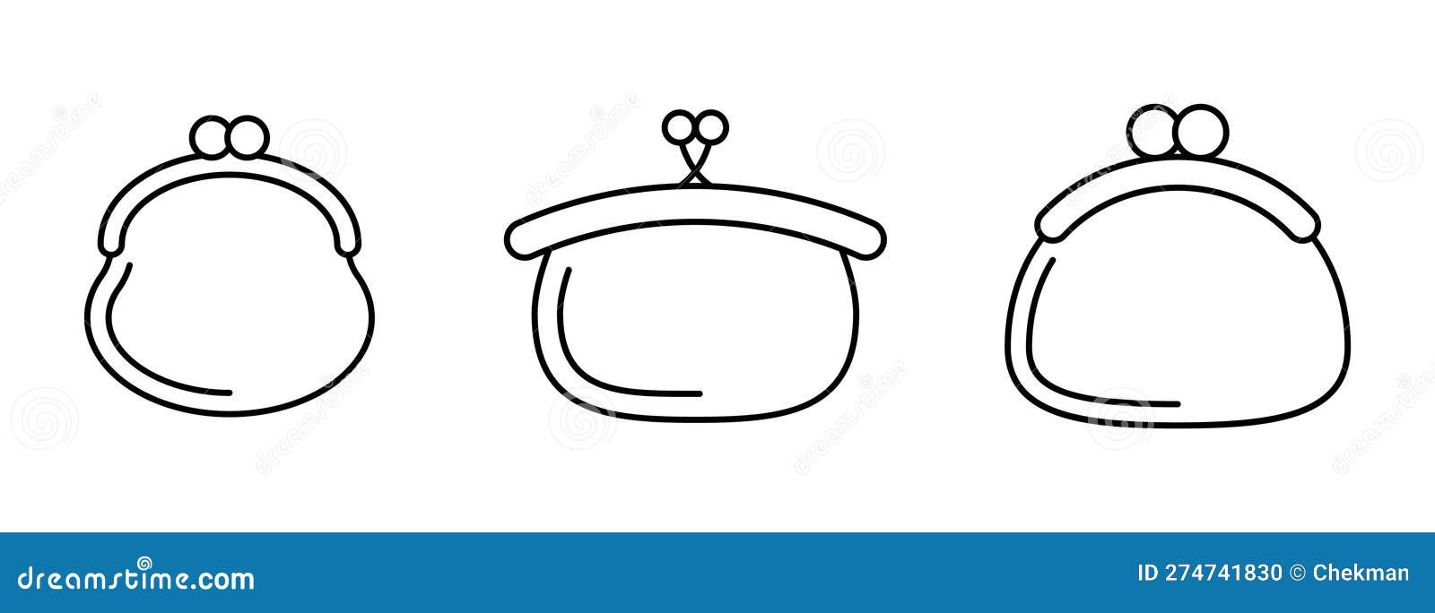 Wallet Icon. Set of Black Linear Icons of Wallets. Wallets Logo Design